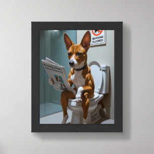 Basenji Dog Sitting On Toilet Funny Framed Art