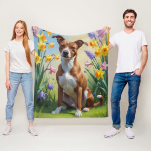 Basenji Dog Spring Flowers Painting  Fleece Blanket