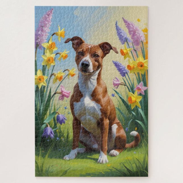 Basenji Dog Spring Flowers Painting  Jigsaw Puzzle (Vertical)