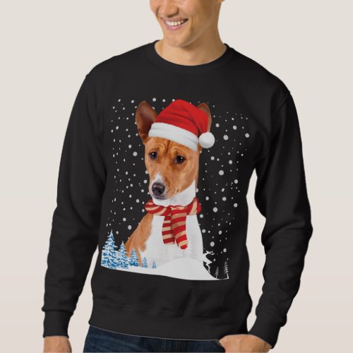 Basenji Dog Ugly Christmas Sweater Santa Hat Funny