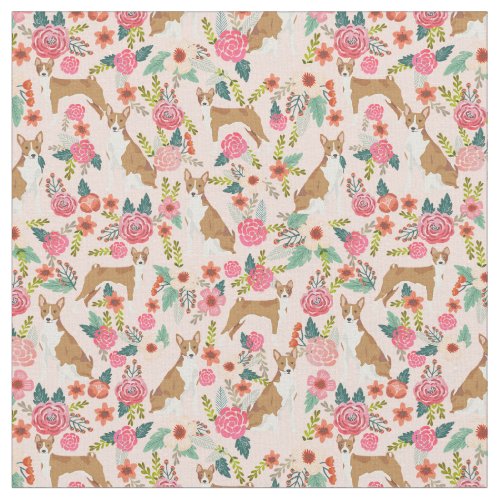 Basenji dog vintage florals pink fabric