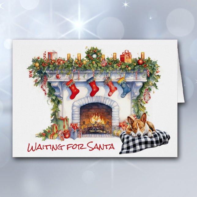 Basenji Dog Wait for Santa Christmas Fireplace Cards (Creator Uploaded)