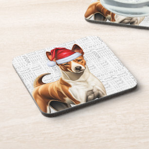 Basenji Dog Woof Word Art Holiday Beverage Coaster
