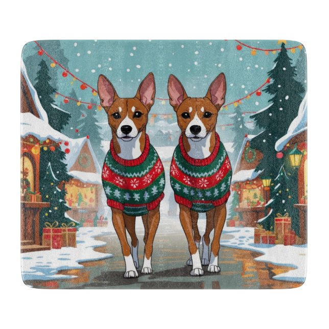 Basenji Dogs Christmas Snow Holiday  Cutting Board (Front)