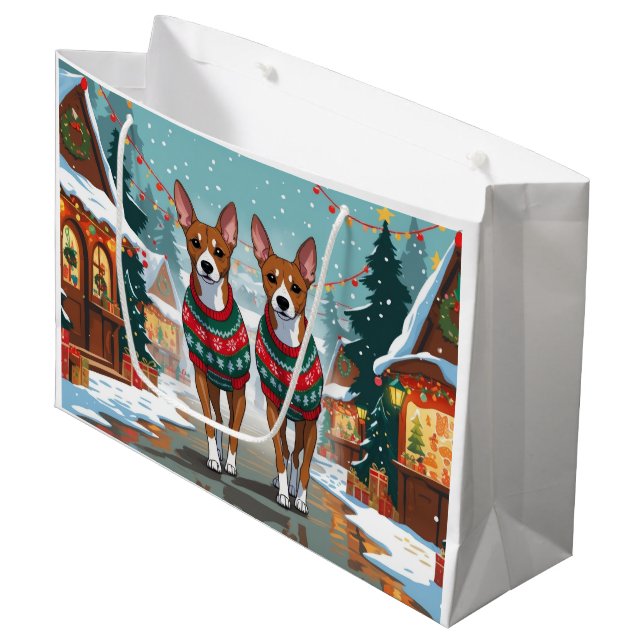 Basenji Dogs Christmas Snow Holiday  Large Gift Bag (Front Angled)