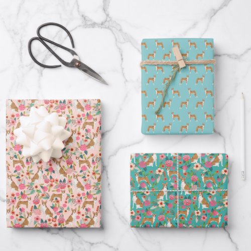 Basenji Dogs Floral Wrapping Paper Sheets