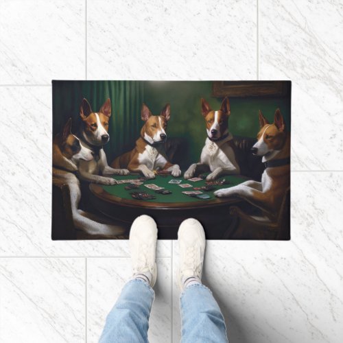 Basenji Dogs Playing Poker Art Doormat