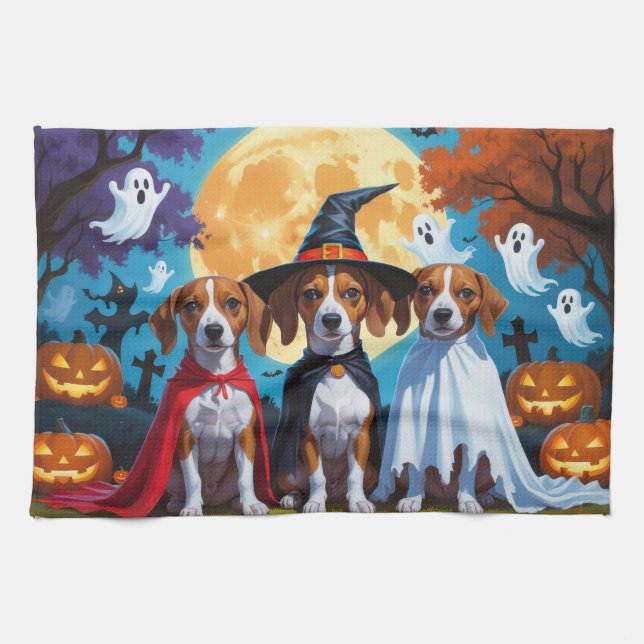 Basenji Dogs Pumpkin Halloween Funny Kitchen Towel (Horizontal)