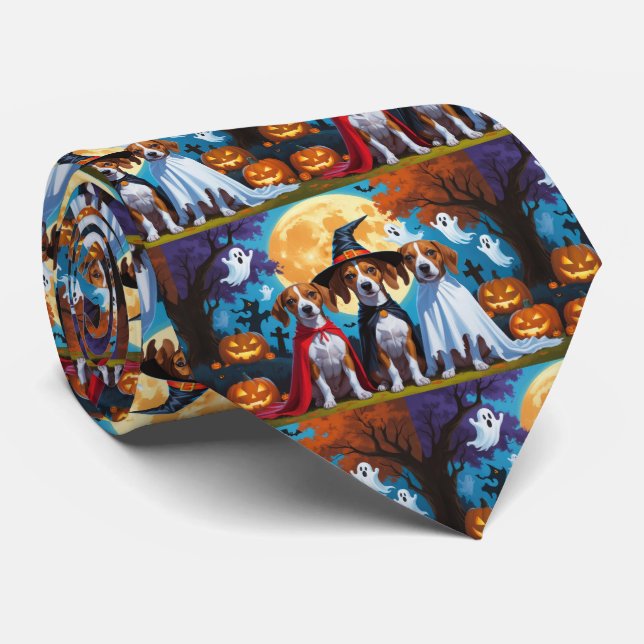 Basenji Dogs Pumpkin Halloween Funny Neck Tie (Rolled)