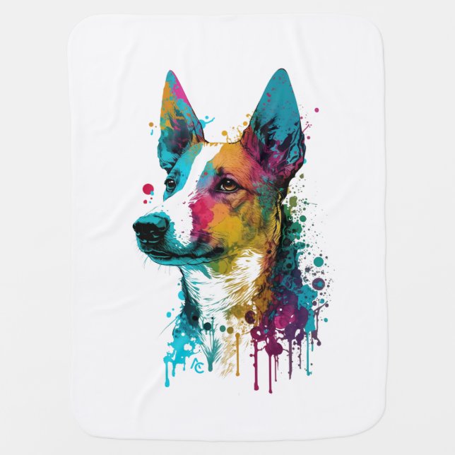Basenji - Graffiti Neon Ink Splash Baby Blanket (Front)