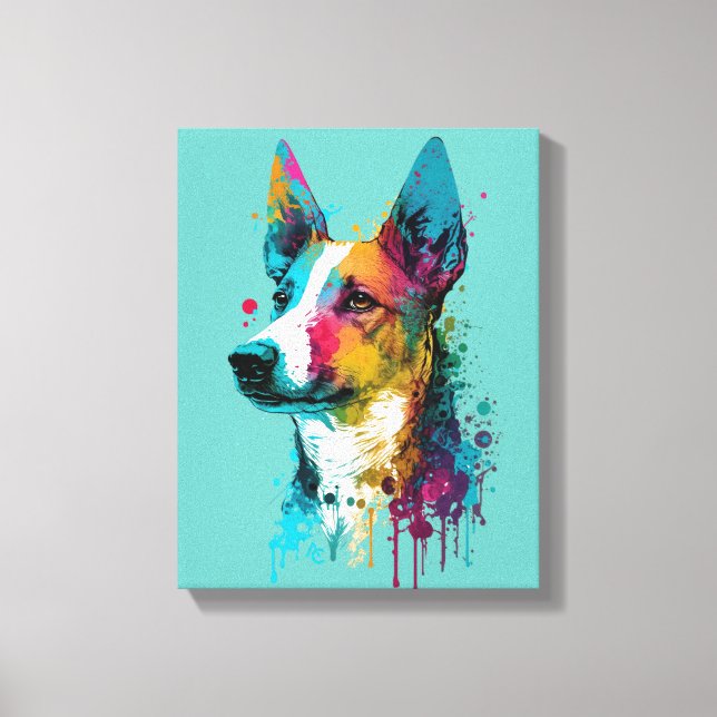 Basenji - Graffiti Neon Ink Splash Canvas Print (Front)