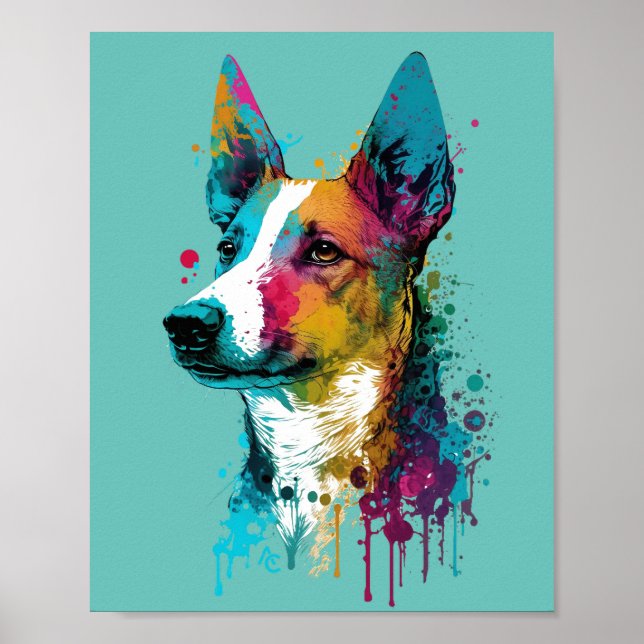 Basenji - Graffiti Neon Ink Splash Poster (Front)