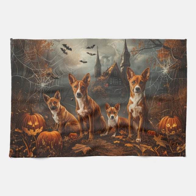 Basenji Halloween Night Doggy Delight  Kitchen Towel (Horizontal)