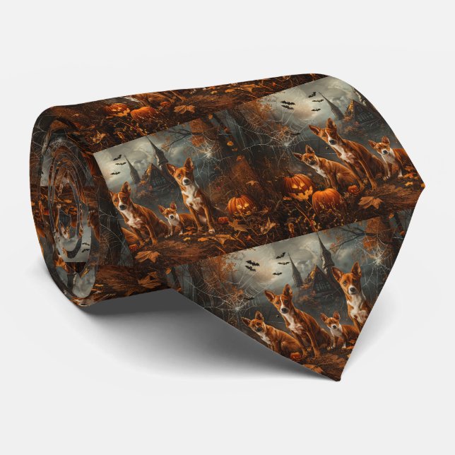 Basenji Halloween Night Doggy Delight  Neck Tie (Rolled)