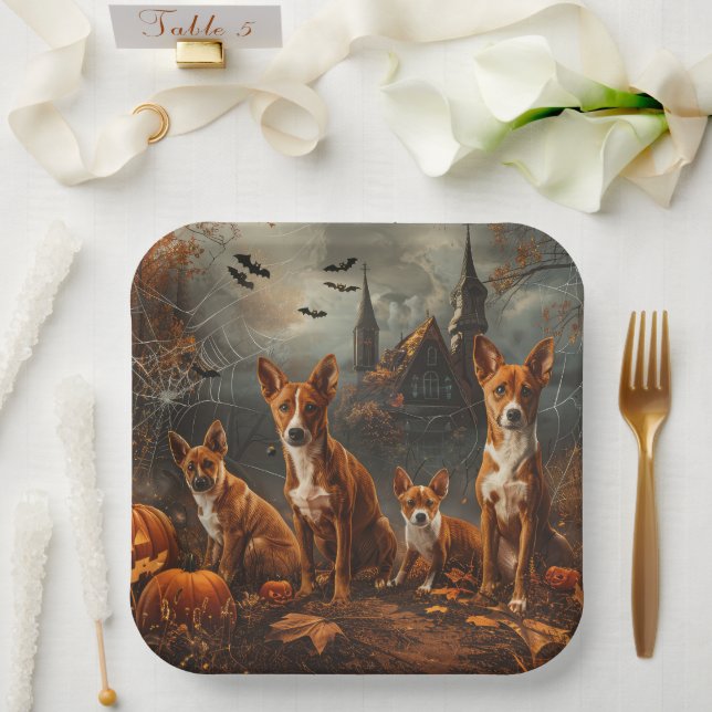 Basenji Halloween Night Doggy Delight  Paper Plates (Wedding)