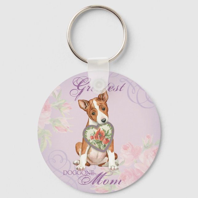 Basenji Heart Mom Keychain (Front)