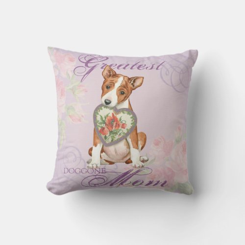 Basenji Heart Mom Throw Pillow