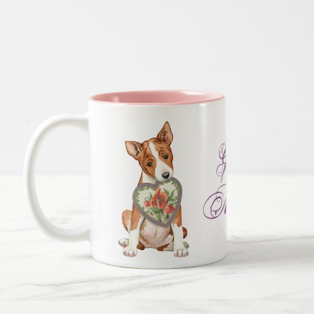 Basenji Heart Mom Two-Tone Coffee Mug (Left)