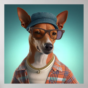 Basenji Hipster Dog Poster
