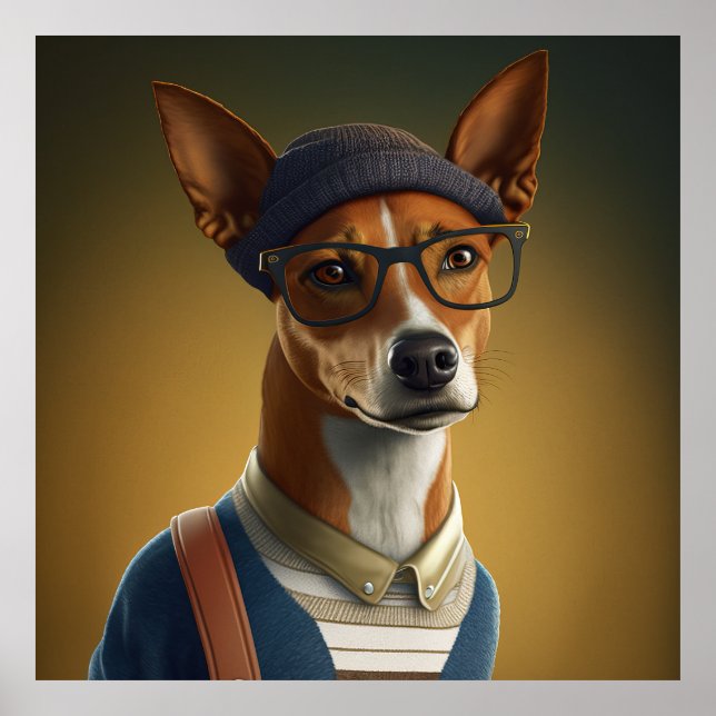 Basenji Hipster Dog Poster (Front)