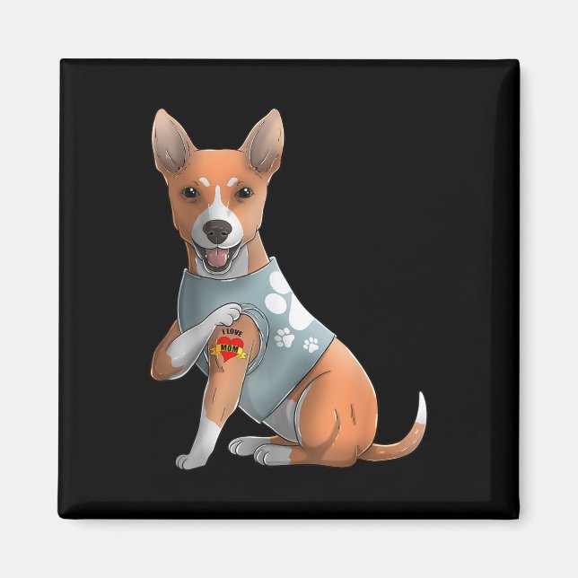 Basenji I Love Mom Tattoo Dog Shirt Funny Mothers  Magnet (Front)