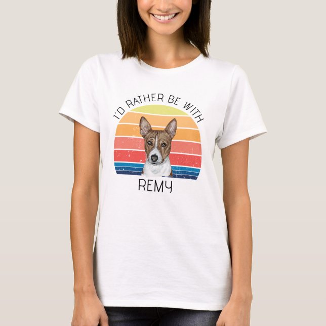 Basenji I'd Rather Be With Personalized Name  T-Shirt (Front)