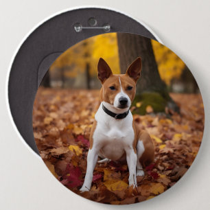 Basenji in Autumn Leaves Fall Inspire Button