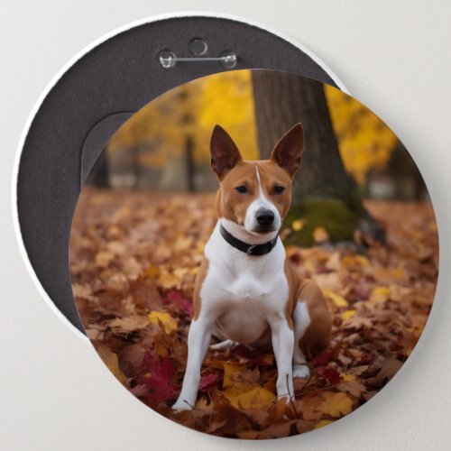 Basenji in Autumn Leaves Fall Inspire  Button