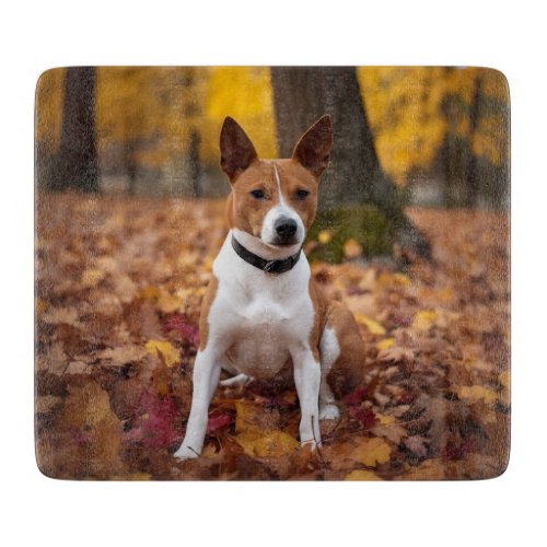 Basenji in Autumn Leaves Fall Inspire  Cutting Board