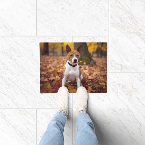 Basenji in Autumn Leaves Fall Inspire  Doormat