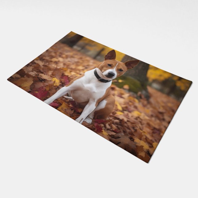 Basenji in Autumn Leaves Fall Inspire  Doormat (Angled)