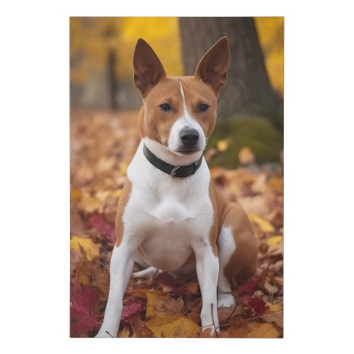 Basenji in Autumn Leaves Fall Inspire  Faux Canvas Print