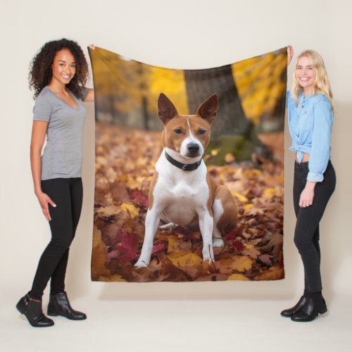 Basenji in Autumn Leaves Fall Inspire  Fleece Blanket