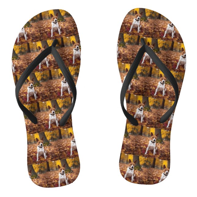 Basenji in Autumn Leaves Fall Inspire  Flip Flops (Footbed)