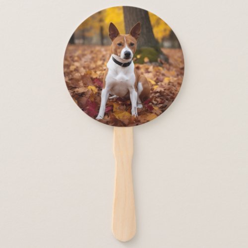 Basenji in Autumn Leaves Fall Inspire  Hand Fan