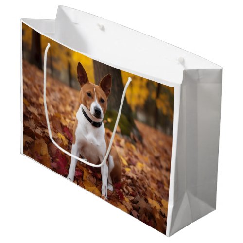 Basenji in Autumn Leaves Fall Inspire  Large Gift Bag