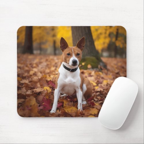 Basenji in Autumn Leaves Fall Inspire  Mouse Pad