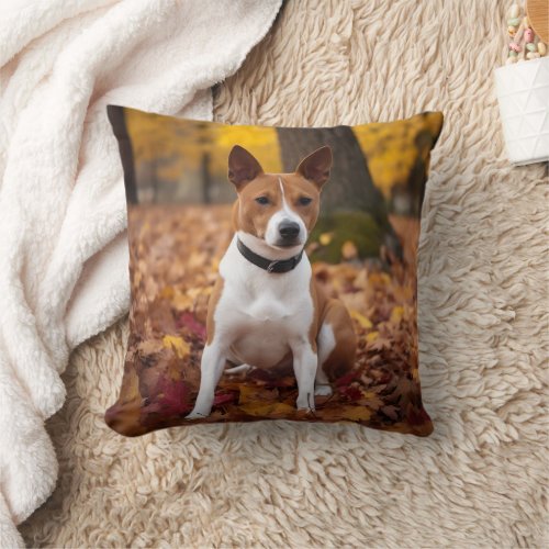 Basenji in Autumn Leaves Fall Inspire  Throw Pillow