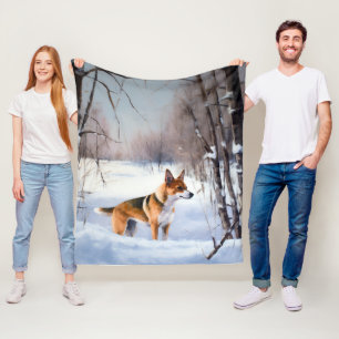 Basenji Let It Snow Christmas Fleece Blanket