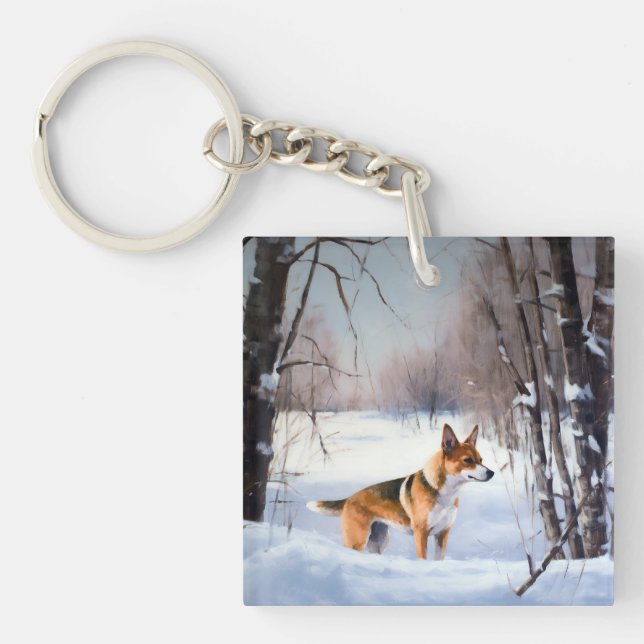 Basenji Let It Snow Christmas  Keychain (Front)