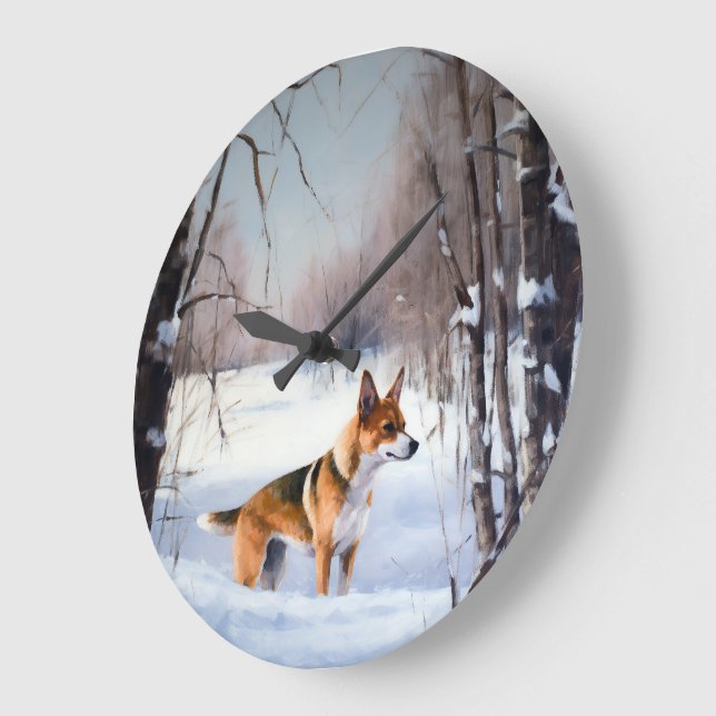 Basenji Let It Snow Christmas  Large Clock (Angle)