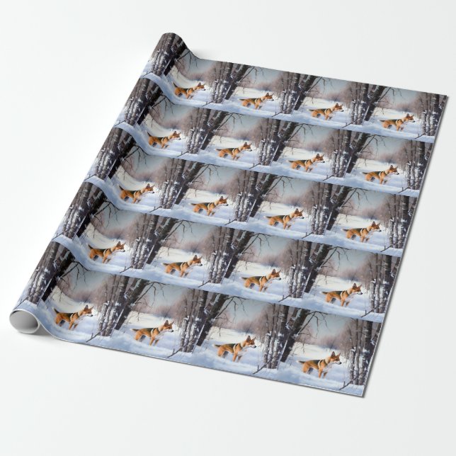 Basenji Let It Snow Christmas  Wrapping Paper (Unrolled)
