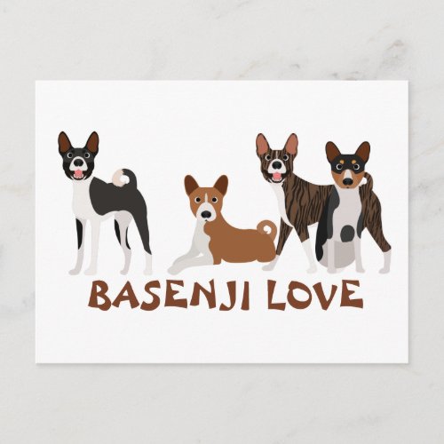 Basenji Love Dog Breed Brindle Red White Black tan Postcard