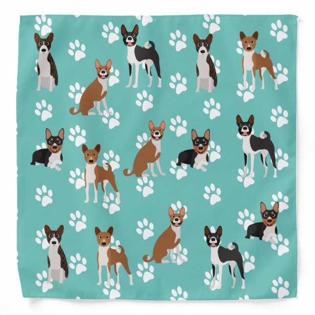 Basenji Love Hound Cute Paw Print Bandana (Front)