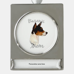 Basenji Mom 2 Silver Plated Banner Ornament