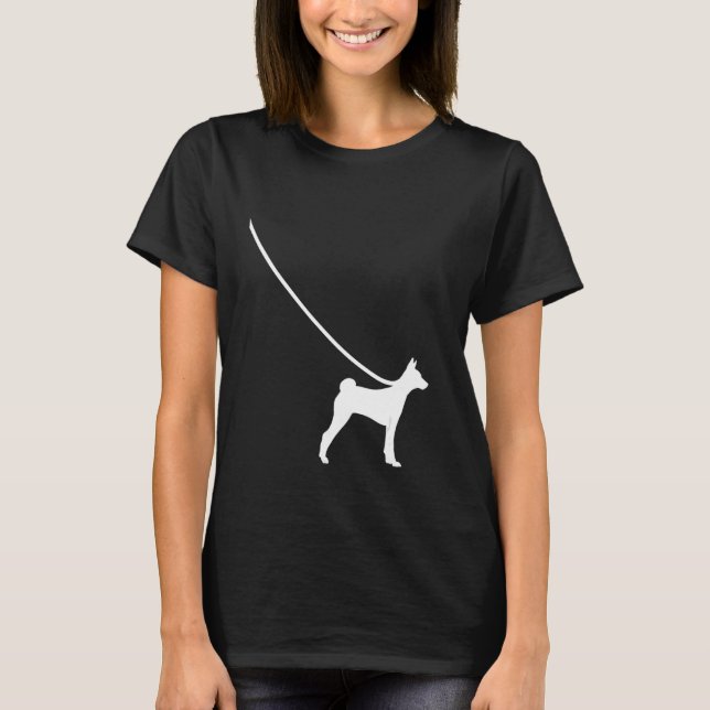Basenji on a Leash Dog  Mom Dad Pet Cute  Puppy T-Shirt (Front)