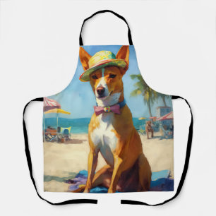 Basenji on Beach, summer gift for dog lovers Apron