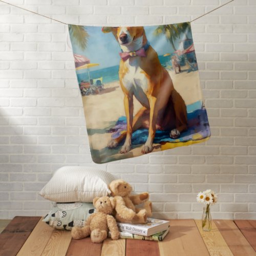 Basenji  on Beach summer gift for dog lovers  Baby Blanket