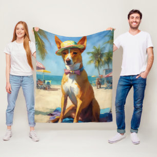 Basenji on Beach, summer gift for dog lovers Fleece Blanket