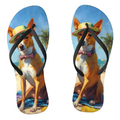 Basenji  on Beach summer gift for dog lovers  Flip Flops